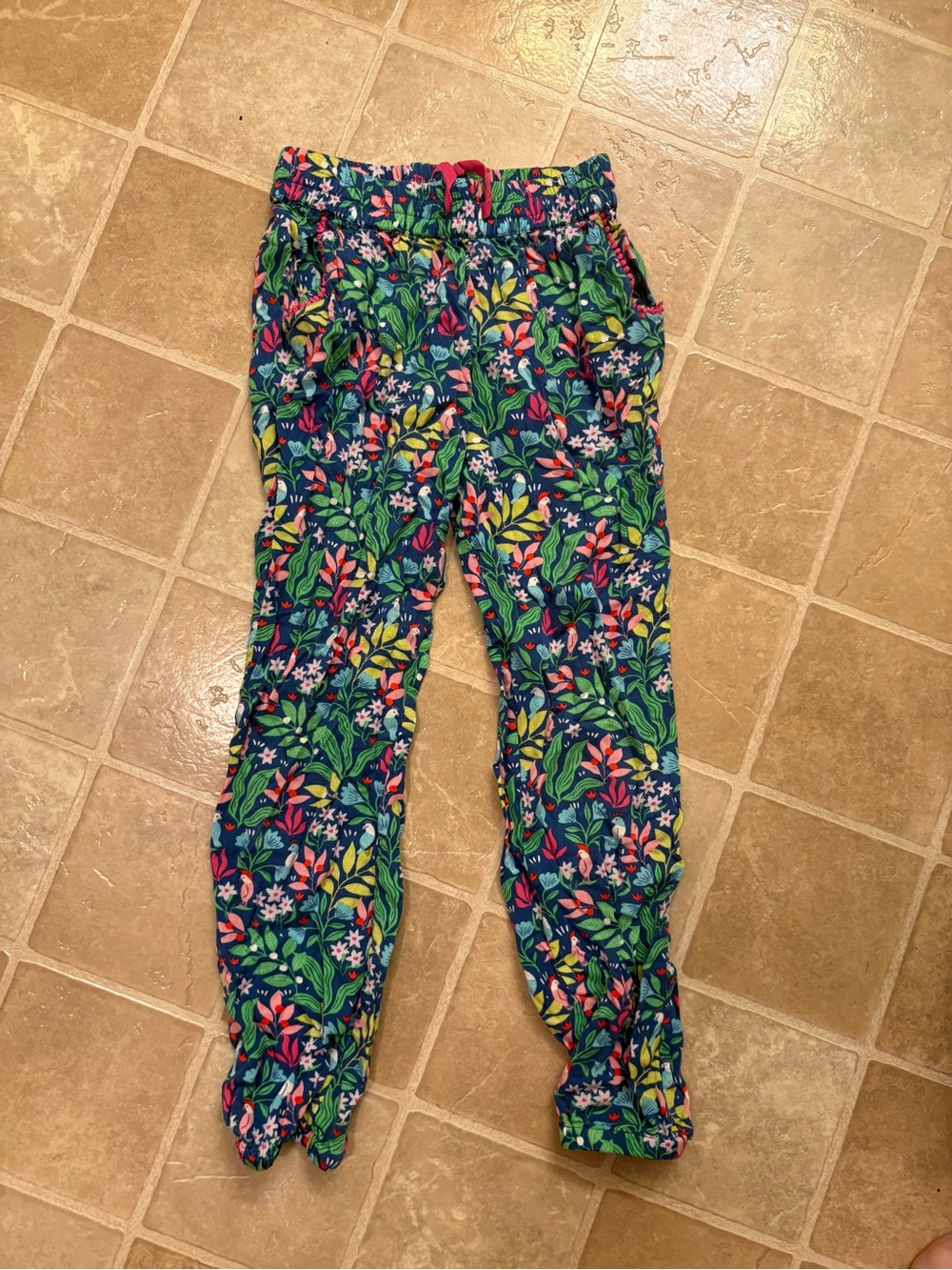 Boden Navy Floral-Print Girls' Jogger Pants